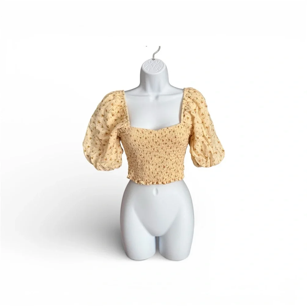 Faithfull the Brand Yellow Puff Sleeve Blouse Women’s Size S